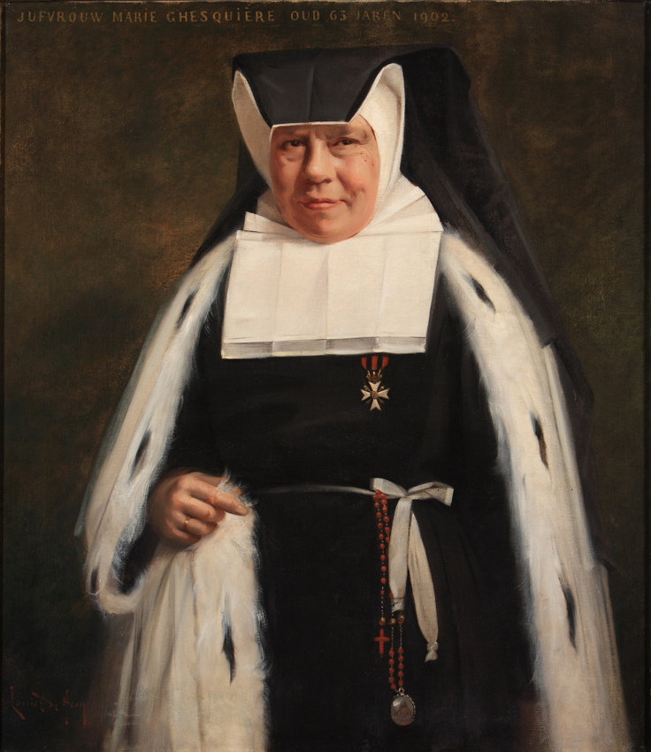 Portret van Julie Emerence Ghesquiere, overste van het Godshuis Belle